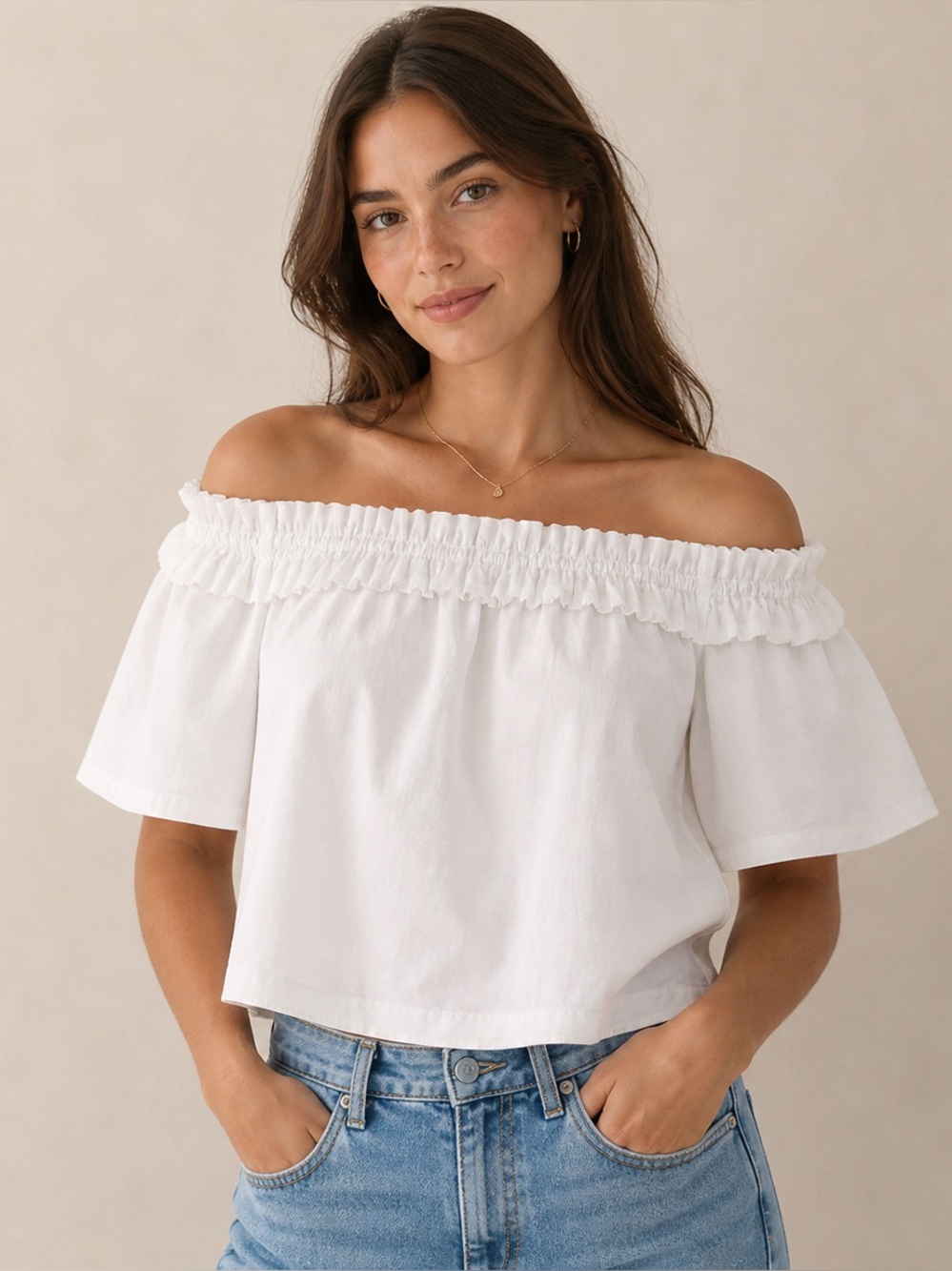 Vineyard Vines White Off-Shoulder Poplin Blouse Size Large